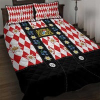 Bavaria Traditional Lederhosen Costume Quilt Bed Set Bavaria Emblem - Red Plaid Pattern with Edelweiss Flowers - Wonder Print Shop