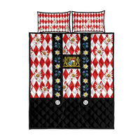 Bavaria Traditional Lederhosen Costume Quilt Bed Set Bavaria Emblem - Red Plaid Pattern with Edelweiss Flowers - Wonder Print Shop