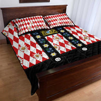 Bavaria Traditional Lederhosen Costume Quilt Bed Set Bavaria Emblem - Red Plaid Pattern with Edelweiss Flowers - Wonder Print Shop