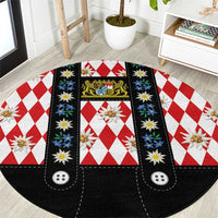 Bavaria Traditional Lederhosen Costume Round Carpet Bavaria Emblem - Red Plaid Pattern with Edelweiss Flowers - Wonder Print Shop
