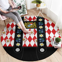 Bavaria Traditional Lederhosen Costume Round Carpet Bavaria Emblem - Red Plaid Pattern with Edelweiss Flowers - Wonder Print Shop