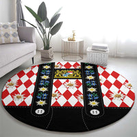 Bavaria Traditional Lederhosen Costume Round Carpet Bavaria Emblem - Red Plaid Pattern with Edelweiss Flowers - Wonder Print Shop