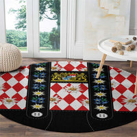 Bavaria Traditional Lederhosen Costume Round Carpet Bavaria Emblem - Red Plaid Pattern with Edelweiss Flowers - Wonder Print Shop
