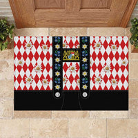 Bavaria Traditional Lederhosen Costume Rubber Doormat Bavaria Emblem - Red Plaid Pattern with Edelweiss Flowers - Wonder Print Shop