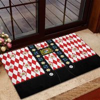 Bavaria Traditional Lederhosen Costume Rubber Doormat Bavaria Emblem - Red Plaid Pattern with Edelweiss Flowers - Wonder Print Shop