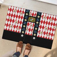 Bavaria Traditional Lederhosen Costume Rubber Doormat Bavaria Emblem - Red Plaid Pattern with Edelweiss Flowers - Wonder Print Shop