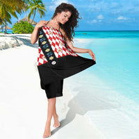 Bavaria Traditional Lederhosen Costume Sarong Bavaria Emblem - Red Plaid Pattern with Edelweiss Flowers - Wonder Print Shop