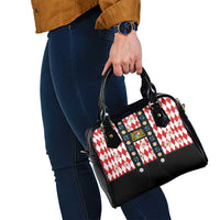 Bavaria Traditional Lederhosen Costume Shoulder Handbag Bavaria Emblem - Red Plaid Pattern with Edelweiss Flowers - Wonder Print Shop