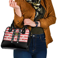 Bavaria Traditional Lederhosen Costume Shoulder Handbag Bavaria Emblem - Red Plaid Pattern with Edelweiss Flowers - Wonder Print Shop