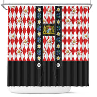 Bavaria Traditional Lederhosen Costume Shower Curtain Bavaria Emblem - Red Plaid Pattern with Edelweiss Flowers - Wonder Print Shop
