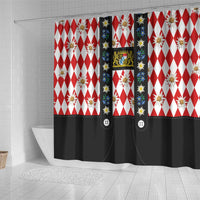 Bavaria Traditional Lederhosen Costume Shower Curtain Bavaria Emblem - Red Plaid Pattern with Edelweiss Flowers - Wonder Print Shop