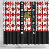 Bavaria Traditional Lederhosen Costume Shower Curtain Bavaria Emblem - Red Plaid Pattern with Edelweiss Flowers - Wonder Print Shop