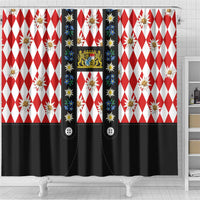 Bavaria Traditional Lederhosen Costume Shower Curtain Bavaria Emblem - Red Plaid Pattern with Edelweiss Flowers - Wonder Print Shop