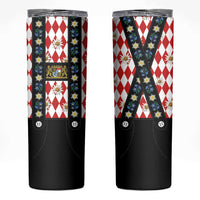 Traditional Bavarian Costume - Lederhosen Skinny Tumbler Bavaria Emblem - Red Plaid Pattern with Edelweiss Flowers - Wonder Print Shop