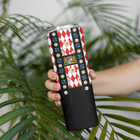 Traditional Bavarian Costume - Lederhosen Skinny Tumbler Bavaria Emblem - Red Plaid Pattern with Edelweiss Flowers - Wonder Print Shop