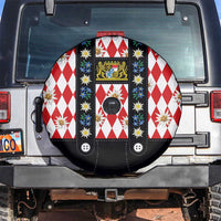 Bavaria Traditional Lederhosen Costume Spare Tire Cover Bavaria Emblem - Red Plaid Pattern with Edelweiss Flowers - Wonder Print Shop
