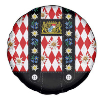 Bavaria Traditional Lederhosen Costume Spare Tire Cover Bavaria Emblem - Red Plaid Pattern with Edelweiss Flowers - Wonder Print Shop