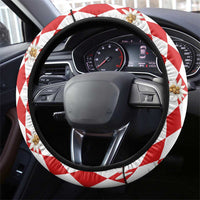 Bavaria Traditional Lederhosen Costume Steering Wheel Cover Bavaria Emblem - Red Plaid Pattern with Edelweiss Flowers - Wonder Print Shop
