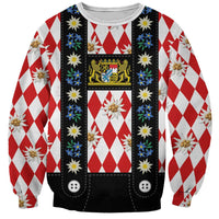 Bavaria Traditional Lederhosen Costume Sweatshirt Bavaria Emblem -  Red Plaid Pattern with Edelweiss Flowers - Wonder Print Shop