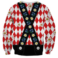 Bavaria Traditional Lederhosen Costume Sweatshirt Bavaria Emblem -  Red Plaid Pattern with Edelweiss Flowers - Wonder Print Shop