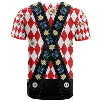 Bavaria Traditional Lederhosen Costume T Shirt Bavaria Emblem - Red Plaid Pattern with Edelweiss Flowers - Wonder Print Shop