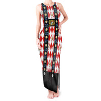 Bavaria Traditional Lederhosen Costume Tank Maxi Dress Bavaria Emblem - Red Plaid Pattern with Edelweiss Flowers - Wonder Print Shop