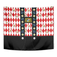 Bavaria Traditional Lederhosen Costume Tapestry Bavaria Emblem - Red Plaid Pattern with Edelweiss Flowers - Wonder Print Shop