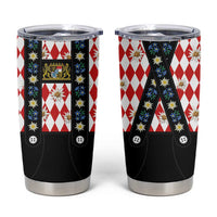 Traditional Bavarian Costume - Lederhosen Tumbler Cup Bavaria Emblem - Red Plaid Pattern with Edelweiss Flowers - Wonder Print Shop