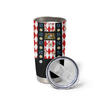 Traditional Bavarian Costume - Lederhosen Tumbler Cup Bavaria Emblem - Red Plaid Pattern with Edelweiss Flowers - Wonder Print Shop