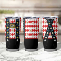 Traditional Bavarian Costume - Lederhosen Tumbler Cup Bavaria Emblem - Red Plaid Pattern with Edelweiss Flowers - Wonder Print Shop