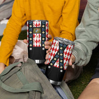 Traditional Bavarian Costume - Lederhosen Tumbler Cup Bavaria Emblem - Red Plaid Pattern with Edelweiss Flowers - Wonder Print Shop