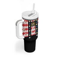 Traditional Bavarian Costume - Lederhosen Tumbler With Handle Bavaria Emblem - Red Plaid Pattern with Edelweiss Flowers - Wonder Print Shop
