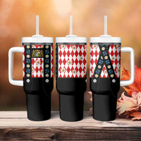 Traditional Bavarian Costume - Lederhosen Tumbler With Handle Bavaria Emblem - Red Plaid Pattern with Edelweiss Flowers - Wonder Print Shop