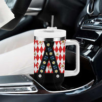 Traditional Bavarian Costume - Lederhosen Tumbler With Handle Bavaria Emblem - Red Plaid Pattern with Edelweiss Flowers - Wonder Print Shop