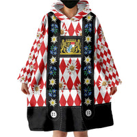 Bavaria Traditional Lederhosen Costume Wearable Blanket Hoodie Bavaria Emblem - Red Plaid Pattern with Edelweiss Flowers - Wonder Print Shop