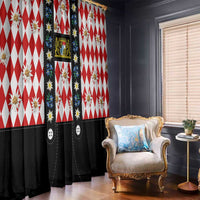 Bavaria Traditional Lederhosen Costume Window Curtain Bavaria Emblem - Red Plaid Pattern with Edelweiss Flowers - Wonder Print Shop