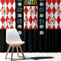 Bavaria Traditional Lederhosen Costume Window Curtain Bavaria Emblem - Red Plaid Pattern with Edelweiss Flowers - Wonder Print Shop