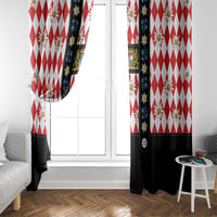 Bavaria Traditional Lederhosen Costume Window Curtain Bavaria Emblem - Red Plaid Pattern with Edelweiss Flowers - Wonder Print Shop