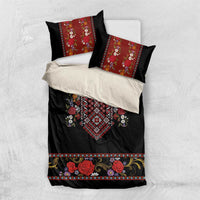 Traditional Romanian Costume - Costum Popular Bedding Set Traditional Romanian Motif and Folk Floral Embroidery Style