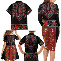 Traditional Romanian Costume - Costum Popular Family Matching Long Sleeve Bodycon Dress and Hawaiian Shirt Traditional Romanian Motif and Folk Floral Embroidery Style - Wonder Print Shop