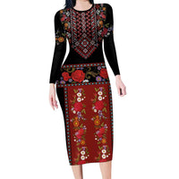 Traditional Romanian Costume - Costum Popular Family Matching Long Sleeve Bodycon Dress and Hawaiian Shirt Traditional Romanian Motif and Folk Floral Embroidery Style - Wonder Print Shop