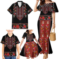 Traditional Romanian Costume - Costum Popular Family Matching Mermaid Dress and Hawaiian Shirt Traditional Romanian Motif and Folk Floral Embroidery Style - Wonder Print Shop