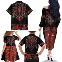 Traditional Romanian Costume - Costum Popular Family Matching Off The Shoulder Long Sleeve Dress and Hawaiian Shirt Traditional Romanian Motif and Folk Floral Embroidery Style