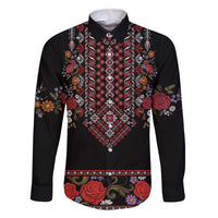 Traditional Romanian Costume - Costum Popular Family Matching Off The Shoulder Long Sleeve Dress and Hawaiian Shirt Traditional Romanian Motif and Folk Floral Embroidery Style