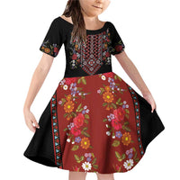 Traditional Romanian Costume - Costum Popular Family Matching Off Shoulder Short Dress and Hawaiian Shirt Traditional Romanian Motif and Folk Floral Embroidery Style - Wonder Print Shop