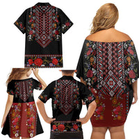 Traditional Romanian Costume - Costum Popular Family Matching Off Shoulder Short Dress and Hawaiian Shirt Traditional Romanian Motif and Folk Floral Embroidery Style - Wonder Print Shop