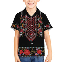 Traditional Romanian Costume - Costum Popular Kid Hawaiian Shirt Traditional Romanian Motif and Folk Floral Embroidery Style - Wonder Print Shop