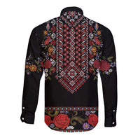 Traditional Romanian Costume - Costum Popular Long Sleeve Button Shirt Traditional Romanian Motif and Folk Floral Embroidery Style