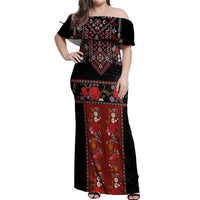 Traditional Romanian Costume - Costum Popular Off Shoulder Maxi Dress Traditional Romanian Motif and Folk Floral Embroidery Style - Wonder Print Shop