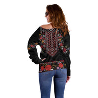 Traditional Romanian Costume - Costum Popular Off Shoulder Sweater Traditional Romanian Motif and Folk Floral Embroidery Style - Wonder Print Shop